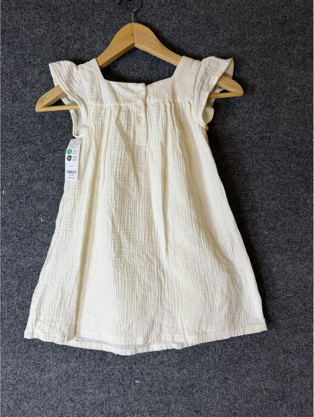 Carters Girls 5T White Double Gauze Cotton Embroidered Square Neck Flutter Dress